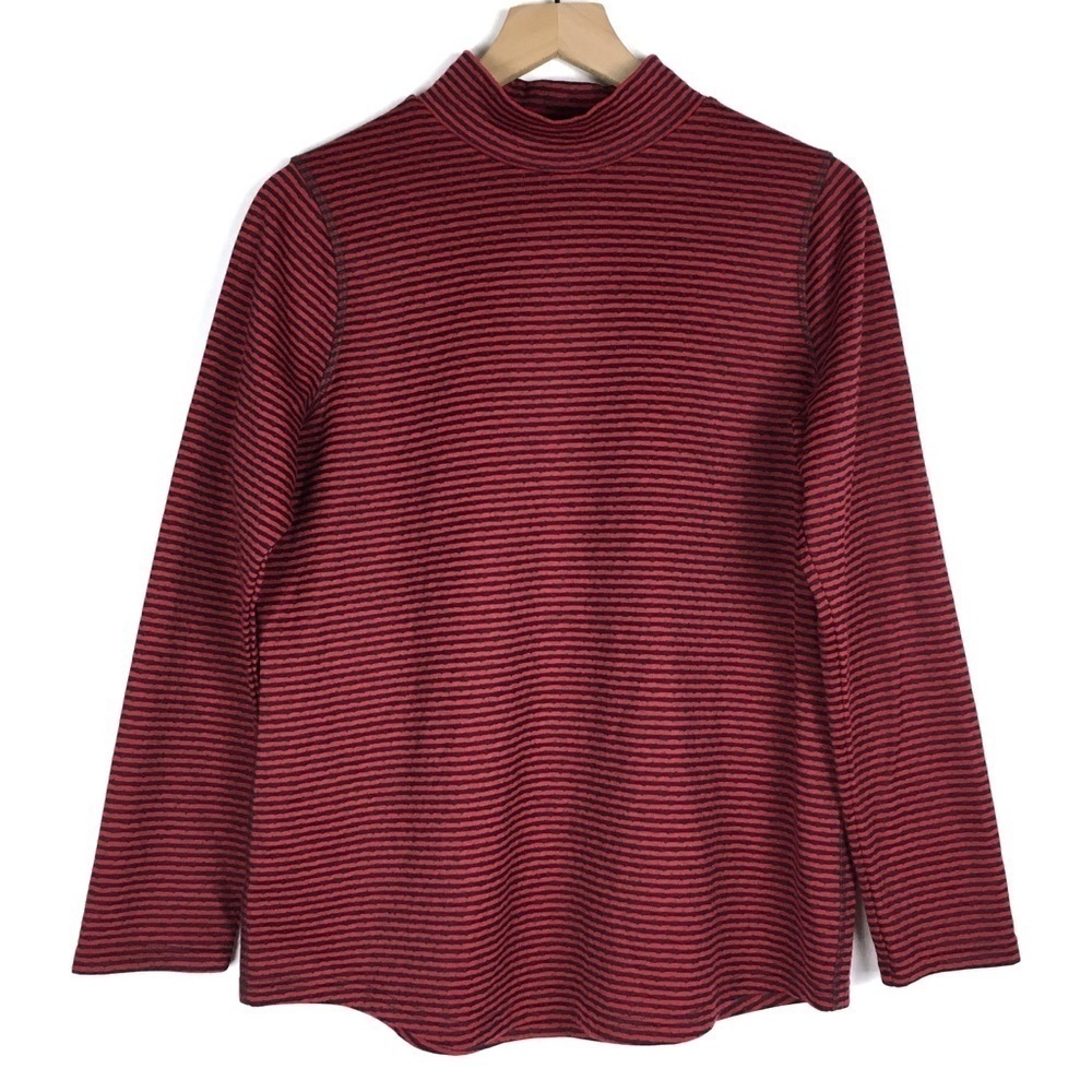 CHICO’S Zenergy Size 1 Medium Top Mock Neck Long Sleeve Stripe Stretchy Burgundy
